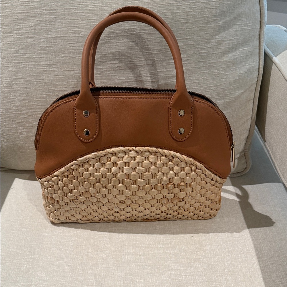 Talbots Tan Leather and Natural Woven Tote